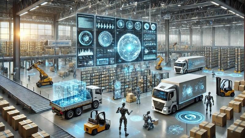 Inteligência Artificial Transformando a Logística e o Transporte 1 MundoAitec DALL·E-2025-03-12-22 DALL·E-2025-03-12-22 DALL·E 2025 03 12 22.14.26 A highly detailed and realistic image representing the concept of Artificial Intelligence Transforming Logistics and Transportation. The scene takes MundoAitec Inteligência Artificial Transformando a Logística e o Transporte DALL E 2025 03 12 22